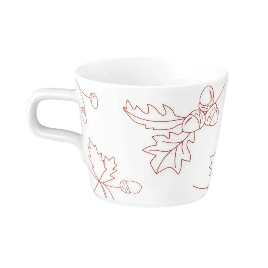 obrazek 2 Porcelanowa filiżanka do cappuccino lub herbaty zdobiona motywem liści dębu i żołędzi w kolorze czerwonym - Seltmann Weiden