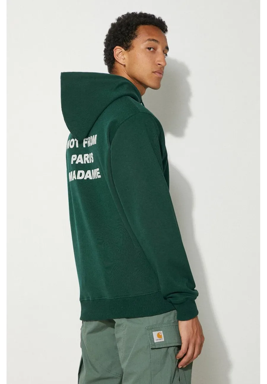 obrazek 1 Drôle de Monsieur bluza bawełniana Le Hoodie Slogan męska kolor zielony z kapturem z nadrukiem PERM-HO162-CO127-DGN