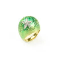 Picture Luxury Ring 18K Gold Plated Silver White Cubic Zircons Green Nail Polish