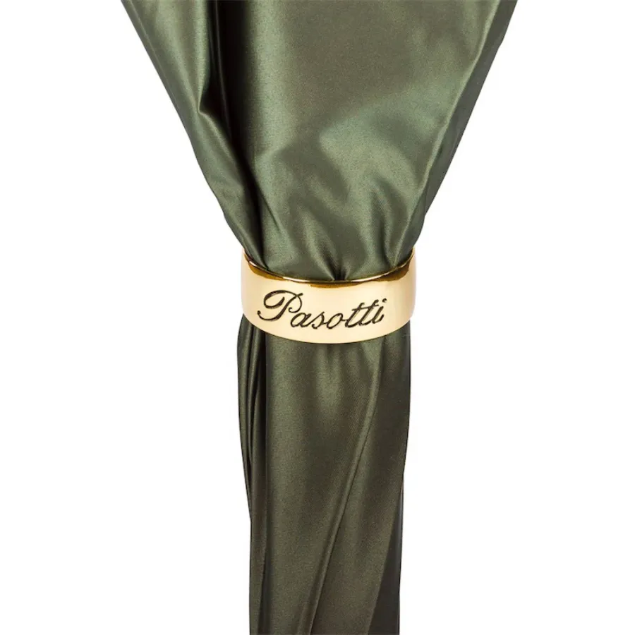 obrazek 6 Stylowy parasol damski w kolorze khaki zdobiony motywem roślinnym z rączką w kształcie konika polnego - Pasotti
