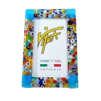 Zdjęcie Ramka na zdjęcia ze szkła Murano z krawędzią Millefiori – wariant jasny niebieski