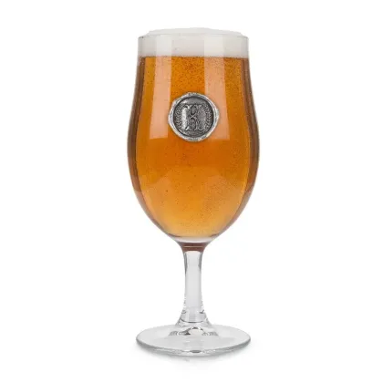 Zdjęcie Niepowtarzalny prezent - stylowa szklanka do piwa z cynowym kartuszem z inicjałem – literą „K”