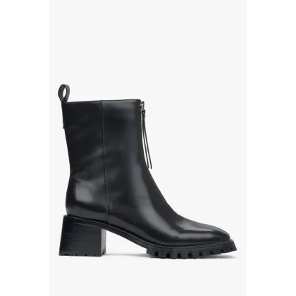 Zdjęcie Estro: Czarne botki damskie na niskim obcasie ze skóry naturalnej