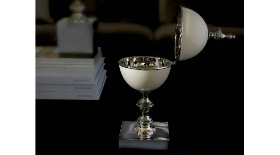 obrazek 2 Interesujące pudełka w kształcie strusiego jajka na podstawce z niklu