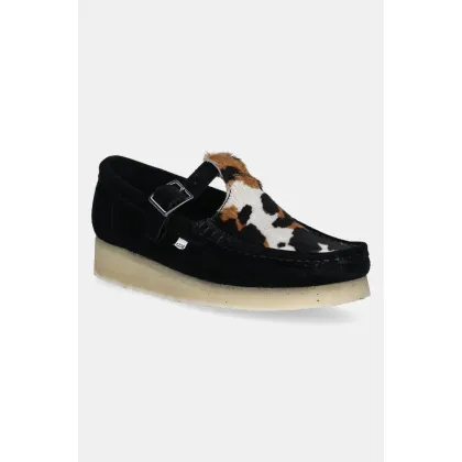 Zdjęcie Clarks Originals mokasyny zamszowe Wallabee T Bar damskie kolor czarny na płaskim obcasie 26180686