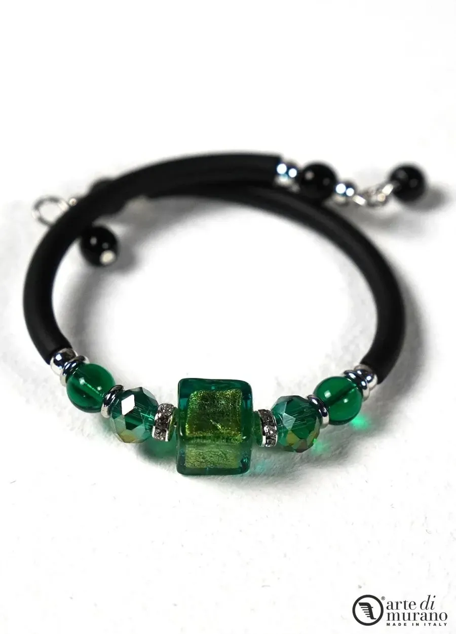 obrazek 1 Atrakcyjna bransoletka z zielonymi koralikami ze szkła Murano