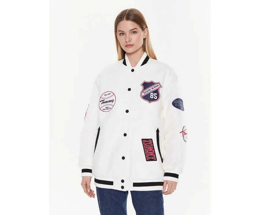 obrazek 1 Tommy Jeans Kurtka bomber Letterman DW0DW14940 Biały Oversize