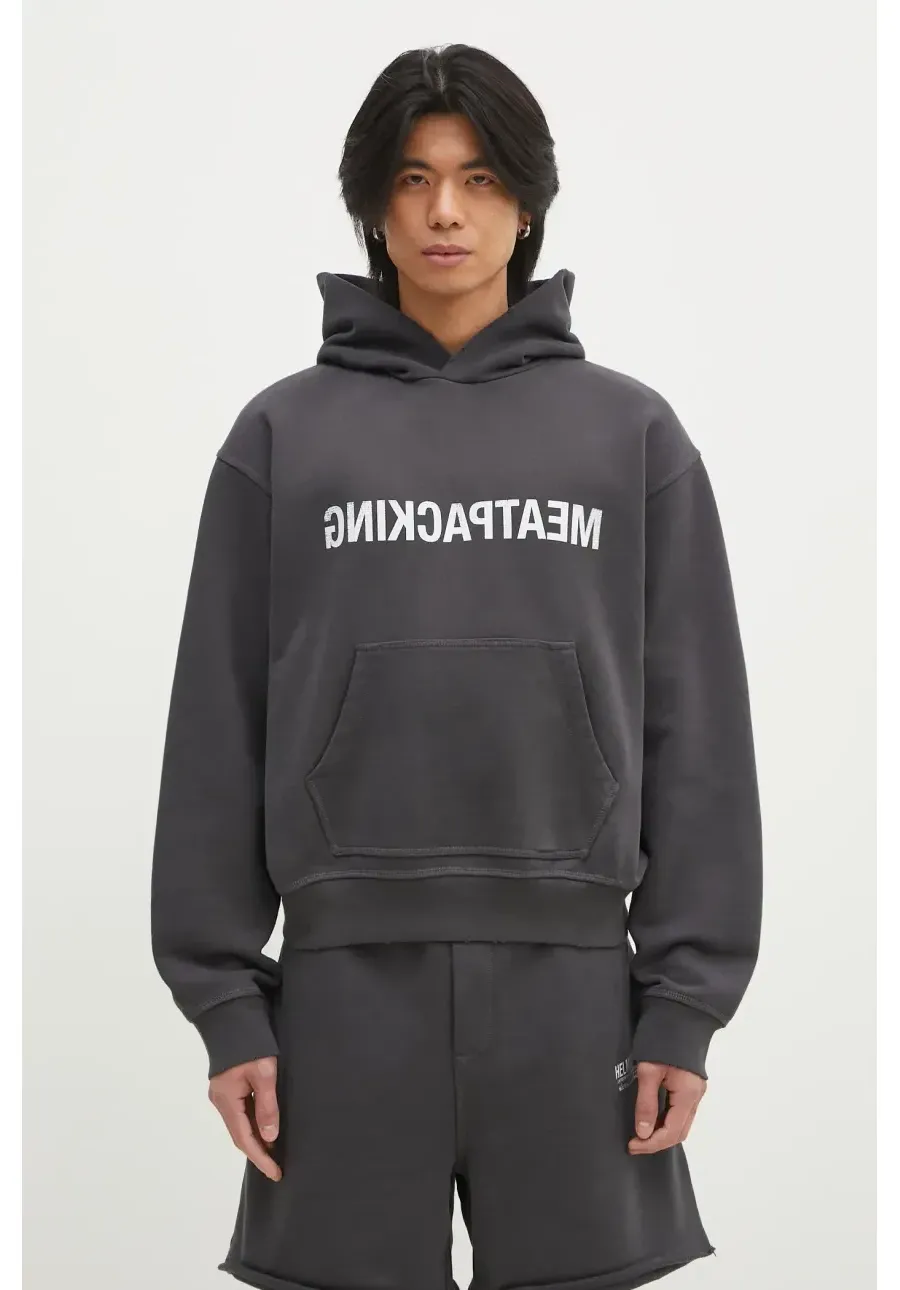 obrazek 1 Helmut Lang bluza Meatpacking Ho.Cmbd męska kolor szary z kapturem gładka O10HM519