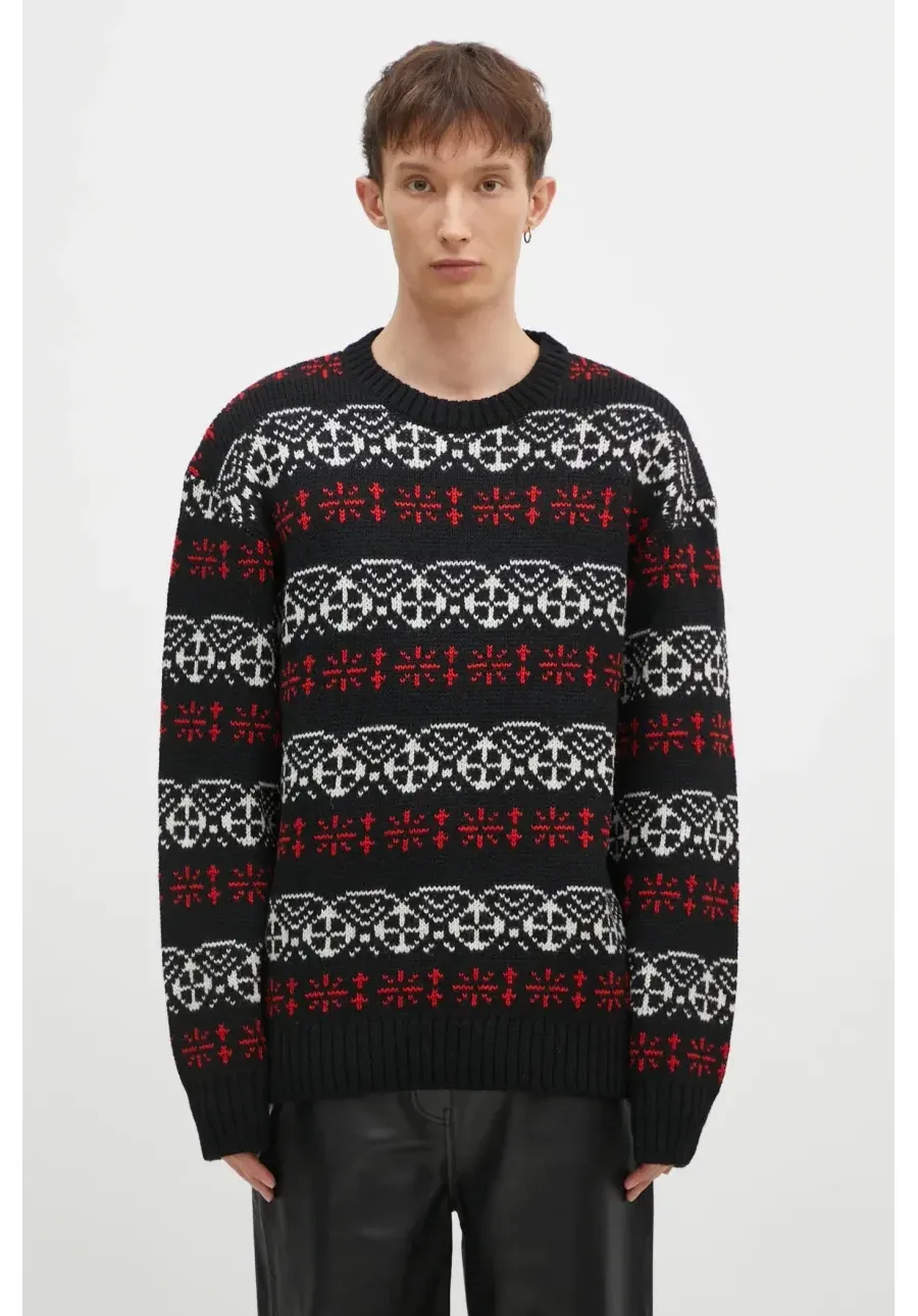 obrazek 1 Needles sweter wełniany Crew Neck Sweater męski kolor czarny ciepły PU317