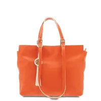 Picture Orange leather handbag from Italy - Giudi