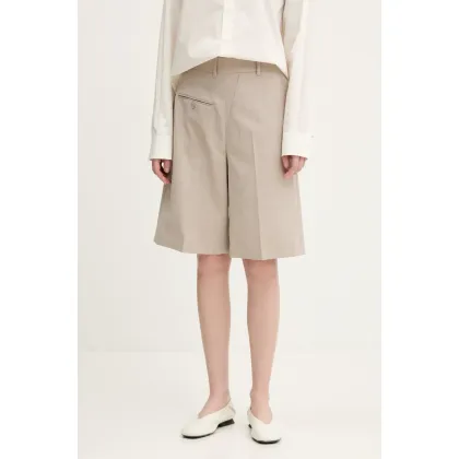 Zdjęcie MM6 Maison Margiela szorty wełniane damskie kolor beżowy gładkie high waist S52MU0125