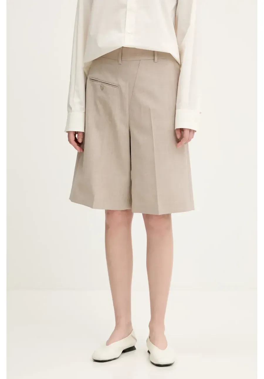obrazek 1 MM6 Maison Margiela szorty wełniane damskie kolor beżowy gładkie high waist S52MU0125