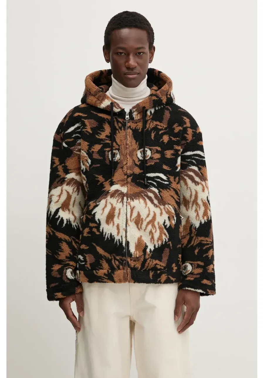 obrazek 1 JW Anderson bluza polarowa z domieszką wełny Zip Front Hooded Jacket kolor brązowy z kapturem wzorzysta JK0337.PG1585.600