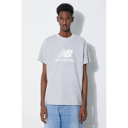 Zdjęcie New Balance t-shirt bawełniany Essentials Cotton MT41502AG męski kolor szary z nadrukiem MT41502AG