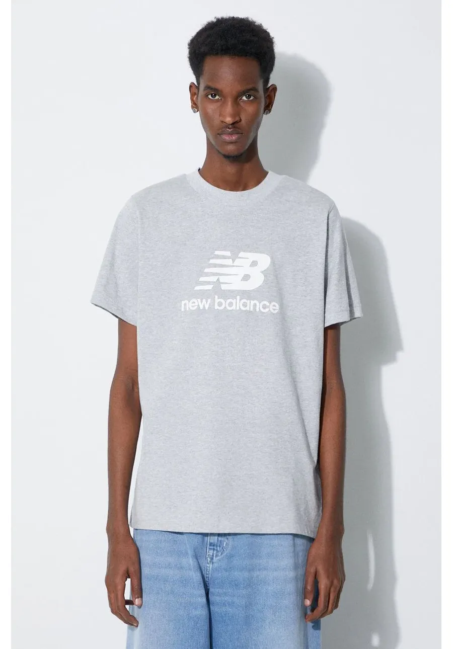 obrazek 1 New Balance t-shirt bawełniany Essentials Cotton MT41502AG męski kolor szary z nadrukiem MT41502AG