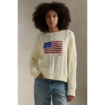 Zdjęcie Polo Ralph Lauren sweter bawełniany ARAN FLG PO damski kolor beżowy 211924430