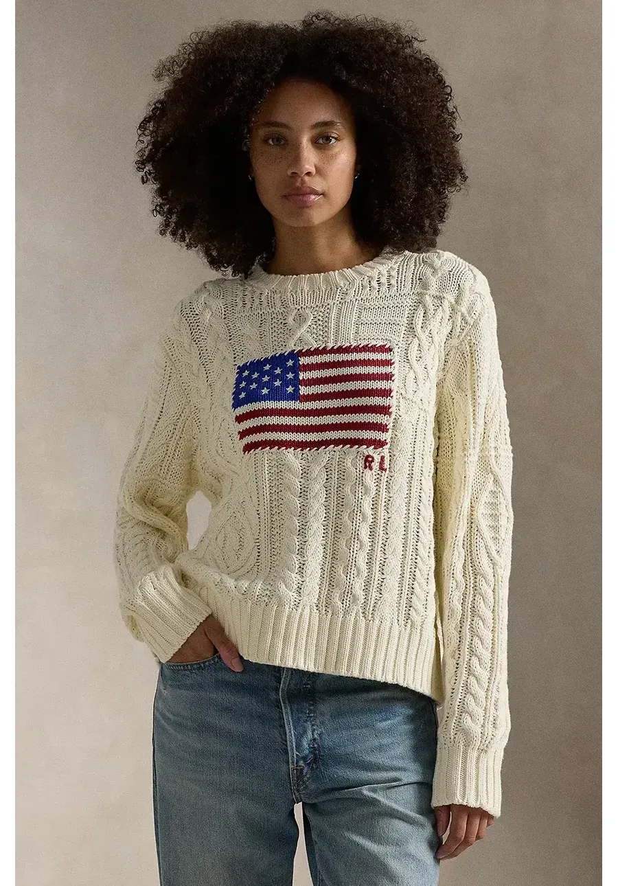 obrazek 1 Polo Ralph Lauren sweter bawełniany ARAN FLG PO damski kolor beżowy 211924430