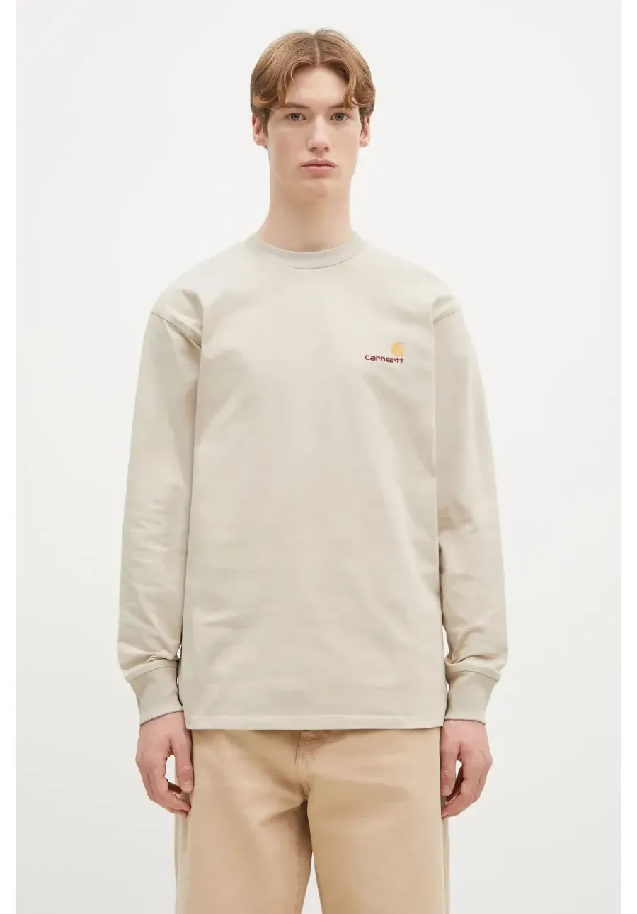 obrazek 1 Carhartt WIP longsleeve bawełniany Longsleeve American Script kolor beżowy gładki I029955.2LPXX