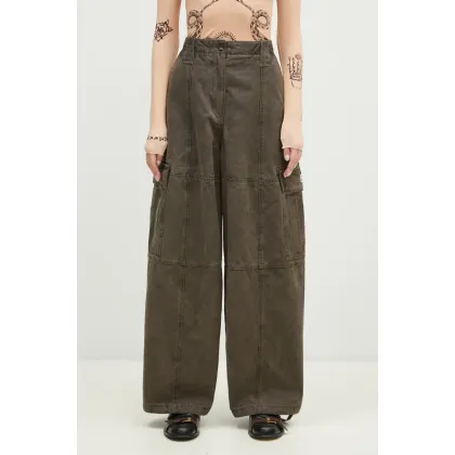 Zdjęcie Kenzo spodnie bawełniane Dyed Canvas Cargo Pants kolor brązowy szerokie high waist FE62PA0909GK.92