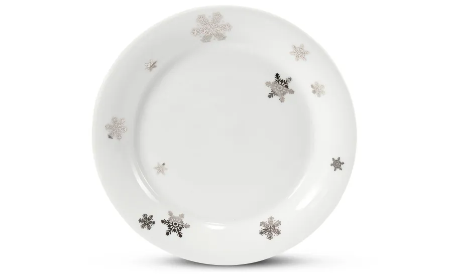 obrazek 1 Piękny porcelanowy talerz deserowy zdobiony motywem płatków śniegu - Leander