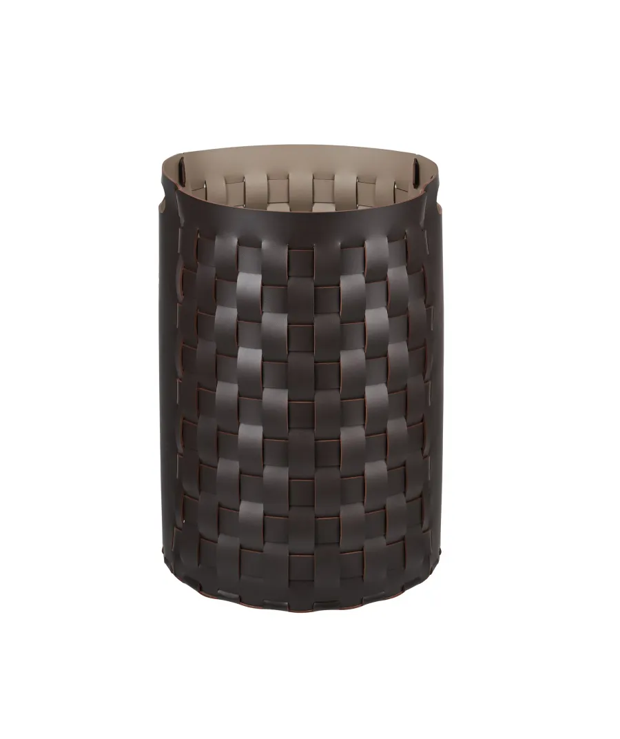 obrazek 1 Kosz Bottega Ø40xH57 cm ze skóry w kolorze czekoladowym z wewnętrznym wkładem