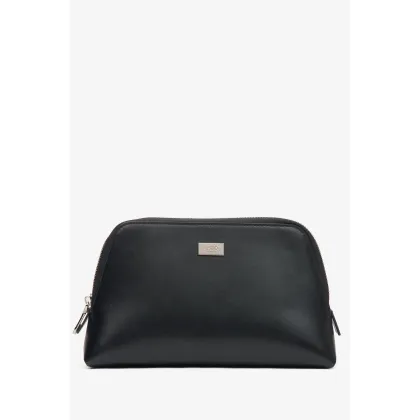 Zdjęcie Estro: Czarna kosmetyczka damska ze skóry naturalnej