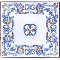 Zdjęcie Kwadratowy blat ogrodowy z lawy zdobiony niebieskim ornamentem – Ceramiche Valchida