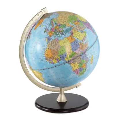 Picture A phenomenal desk globe with a wooden base and an aluminum meridian