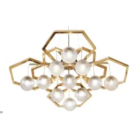 Picture Hexagon collection chandelier in polished gold-plated brass with Murano glass balls - Il Paralume Marina