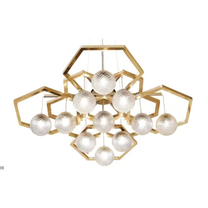 Zdjęcie Żyrandol z kolekcji Hexagon z polerowanego pozłacanego mosiądzu z kulami ze szkła Murano - Il Paralume Marina