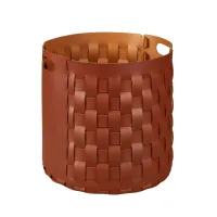 Zdjęcie Ekskluzywny bordowy kosz Bottega Ø40xH40 cm z plecionym skórzanym korpusem