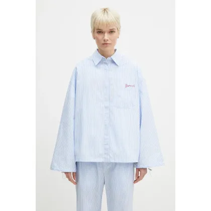 Zdjęcie Fiorucci koszula bawełniana Striped Embroidered Drawstring Shirt damska kolor niebieski relaxed z kołnierzykiem klasycznym W02SPTLO170CO01BL02