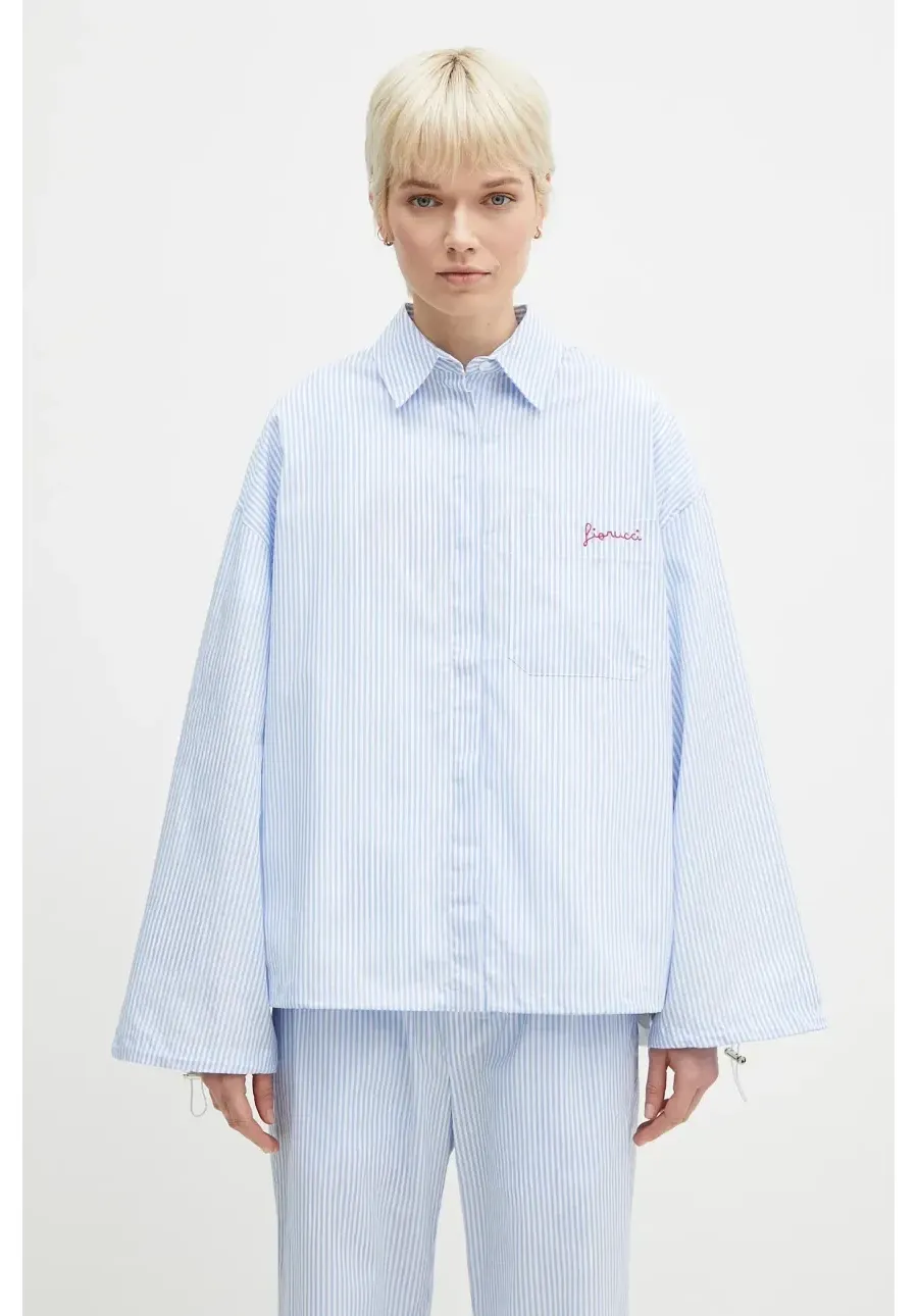 obrazek 1 Fiorucci koszula bawełniana Striped Embroidered Drawstring Shirt damska kolor niebieski relaxed z kołnierzykiem klasycznym W02SPTLO170CO01BL02