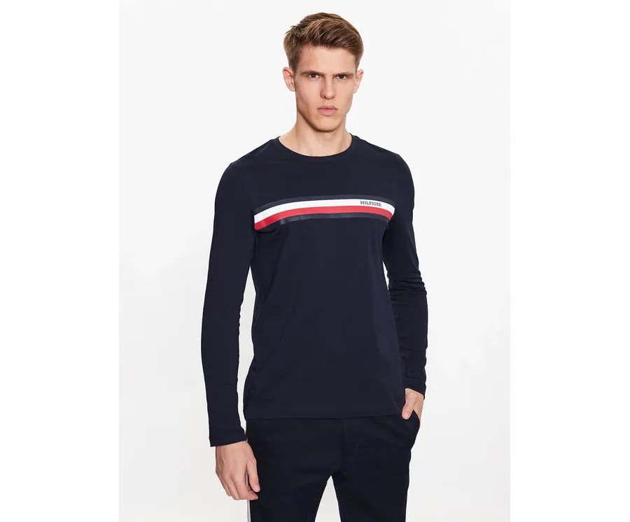 obrazek 1 Tommy Hilfiger Longsleeve Monotype Chest Stripe MW0MW32366 Granatowy Slim Fit