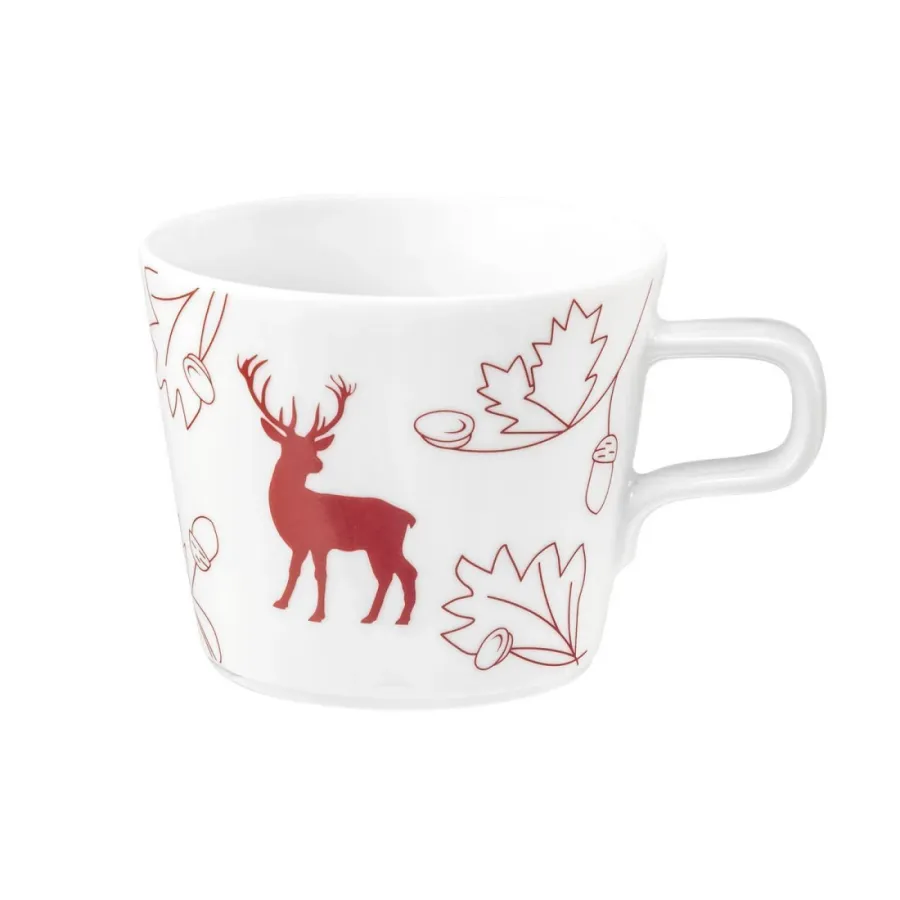 obrazek 1 Porcelanowa filiżanka do cappuccino lub herbaty zdobiona motywem liści dębu i żołędzi w kolorze czerwonym - Seltmann Weiden