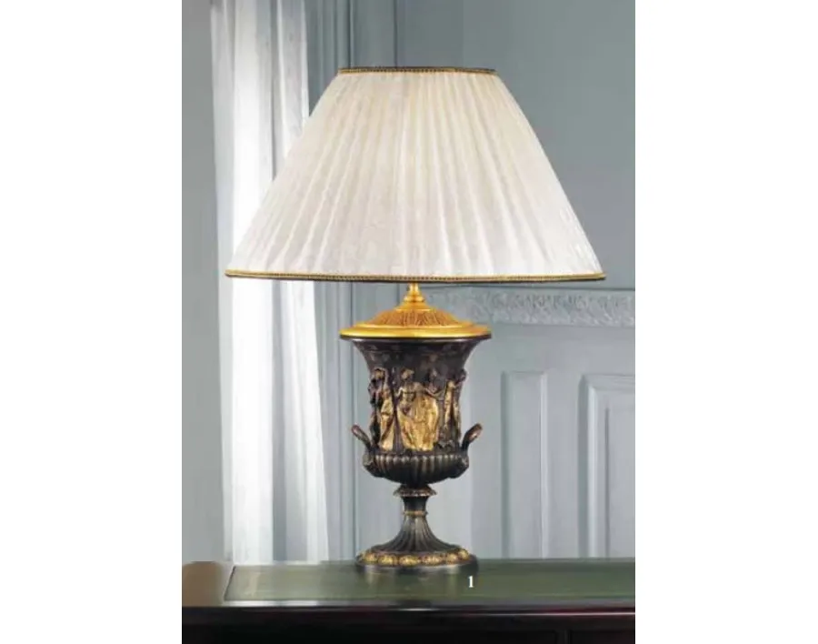 obrazek 1 Włoska lampa stołowa z brązu i złotymi dodatkami