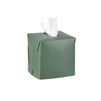 Zdjęcie Luksusowe skórzane pudełko na chusteczki 12x12xH12 cm w kolorze eukaliptusa