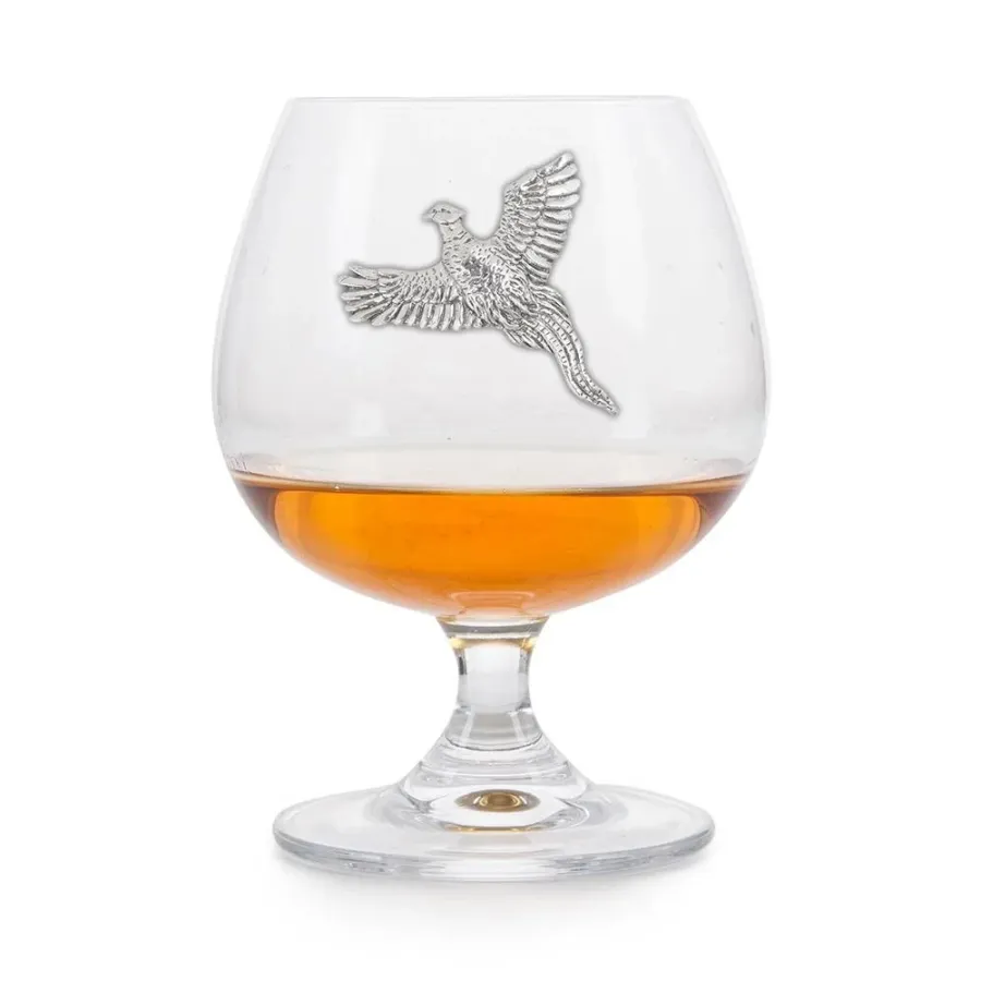 obrazek 1 Kieliszek do brandy z cynowym emblematem z przedstawieniem bażanta – prezent dla wyjątkowej osoby