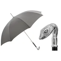 Picture Prestigious gray men's umbrella with a handle in the shape of a snake's head - Pasotti