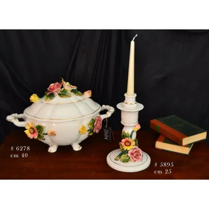 Picture Italian ceramic decorations - vase and candlestick with flowers