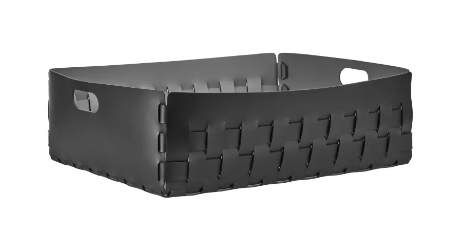 obrazek 1 Duży pleciony kosz Bottega 60x50xH20 cm wykonany z czarnej naturalnej skóry