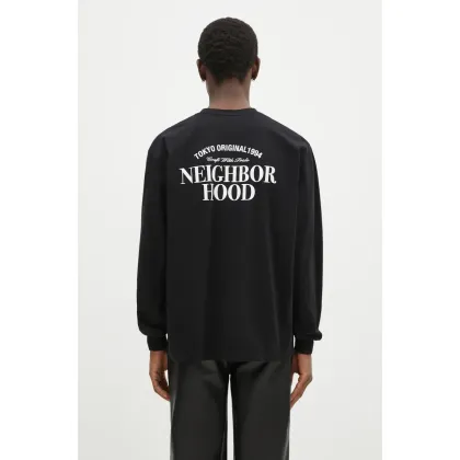 Zdjęcie NEIGHBORHOOD longsleeve bawełniany kolor czarny z nadrukiem 242PCNH.LT02