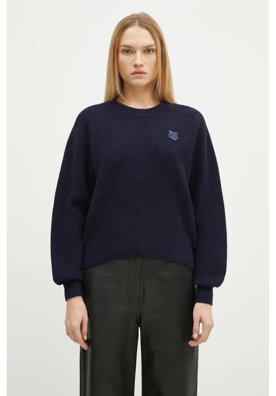 obrazek 1 Maison Kitsuné sweter wełniany Bold Fox Head Patch damski kolor granatowy  LW00814KT1093