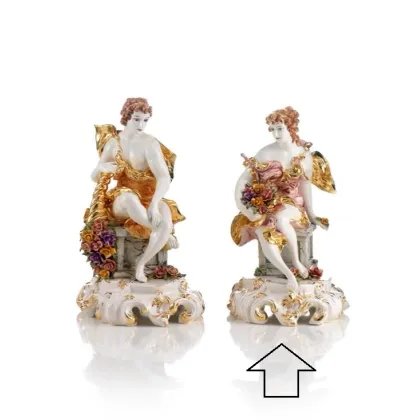Zdjęcie Barokowa figurka greckiej kobiety z koszem kwiatów wykonana z ceramiki - Ceramiche ML