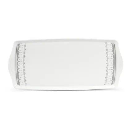 Zdjęcie Prostokątna porcelanowa taca zdobiona subtelnym szarym wzorem – Leander