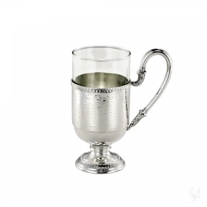Picture Luxurious silver tea cup with handle and base - Zaramella Argenti