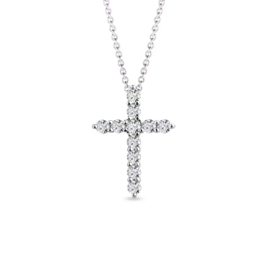 obrazek 1 Diamentowy wisiorek krzyżyk w białym złocie KLENOTA