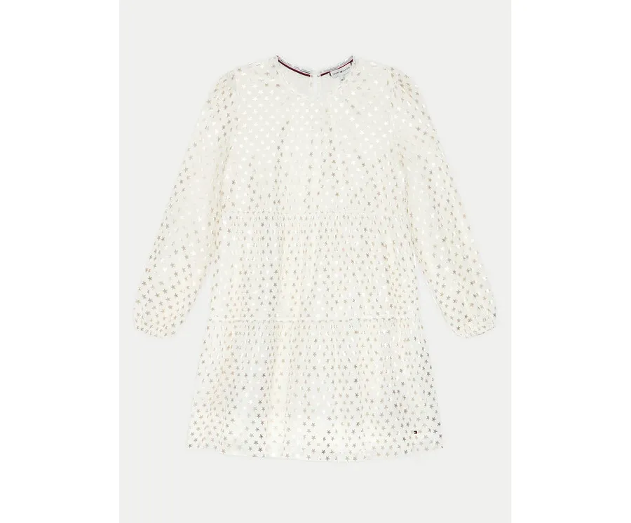obrazek 1 Tommy Hilfiger Sukienka elegancka Foil Star Dress Ls KG0KG08210 Écru Regular Fit