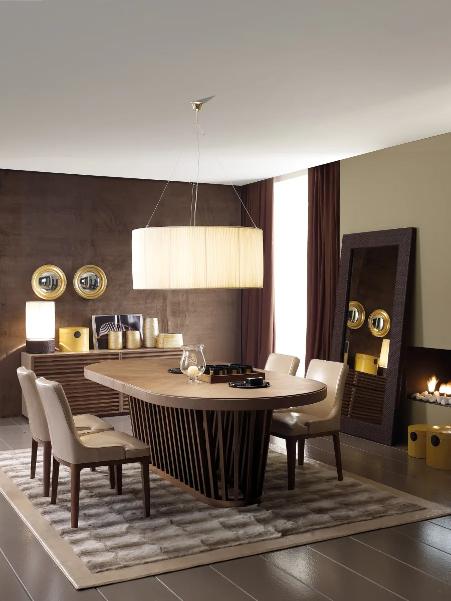 obrazek 1 Owalny stół z litego orzecha z drewnianą lub skórzaną krawędzią - Ulivi Salotti