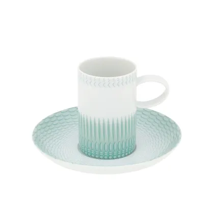 Picture White and turquoise Venezia porcelain coffee cup and saucer with rich sculptural decoration - 4 pieces - Vista Alegre
